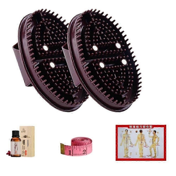 Set perii meridian, 15x10cm, maro, 2 perii + ulei esential 10ml + rigla + harta acupunctura