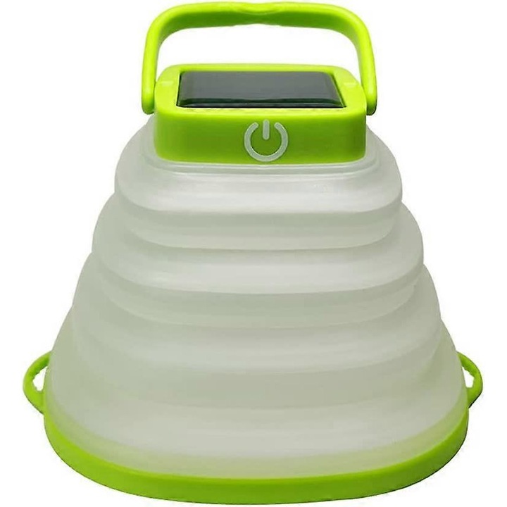 Lanterna solara pliabila 2 in 1, 3 moduri de iluminare, verde, pentru camping si drumetii