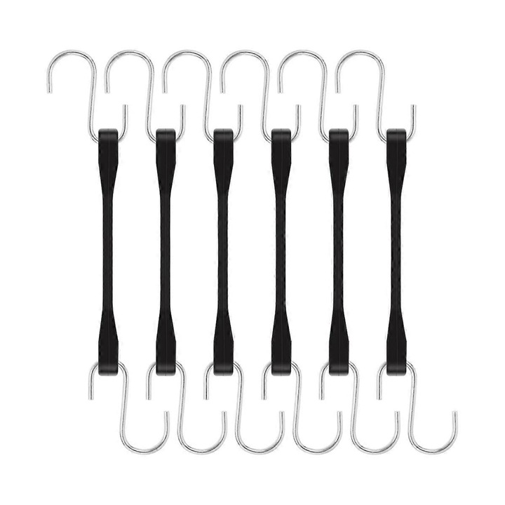 Curele elastice din cauciuc cu carlige, set de 6 bucati, rezistente la intemperii, 16mm, negru