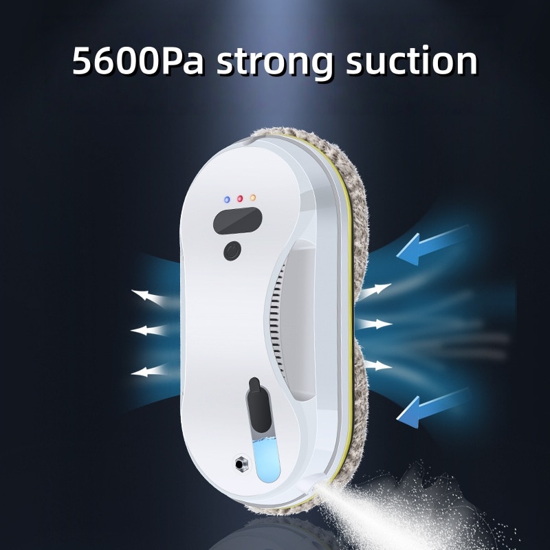 Robot de curatare a geamurilor, 90W, rezervor de apa de 40ml, aspiratie 5600Pa, pulverizare automata a apei, planificare inteligenta a traseului, protectie UPS, curatare eficienta, telecomanda, alb