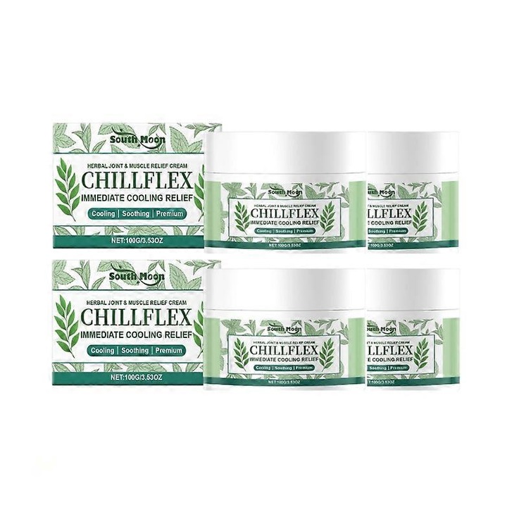 Crema de masaj pentru articulatii si muschi Chillflex, set de 4, 100g, 6.9x6.9x4.2cm, fara ulei, absorbtie rapida