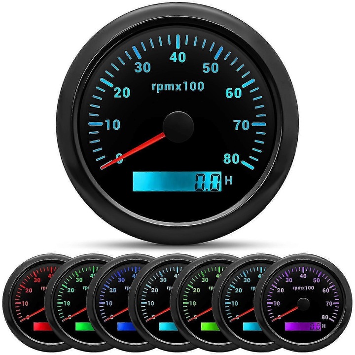 Tahometru digital 85mm, 7 culori, impermeabil, pentru barci, masini, generatoare