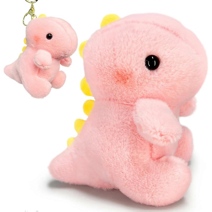 Jucarie de plus, design dinozaur, roz, 10x15 cm