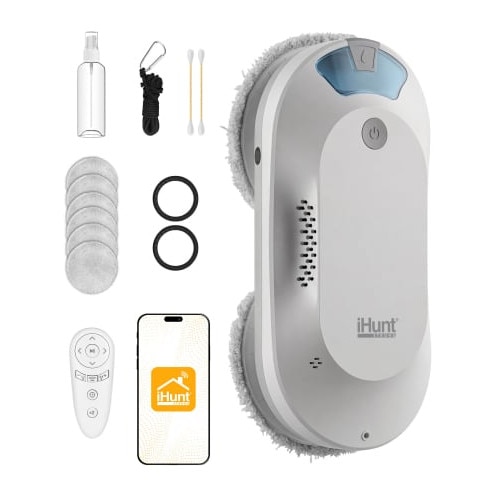 Robot autonom de curatare geamuri iHunt Smart Window Robot 4 Ultra, 72W, Wi-Fi, Pulverizator Apa, Acumulator, Viteza imbunatatita, Rezervor 65ml, Protectie anti-cadere, Telecomanda, Aplicatie Control Android / iOS, White