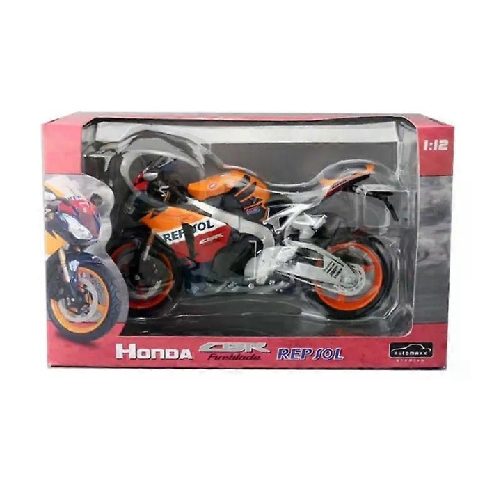 Мотоциклет играчка, AutoMax, 1/12, Honda Cbr1000rr Fireblade Repsol, сплав, оранжев