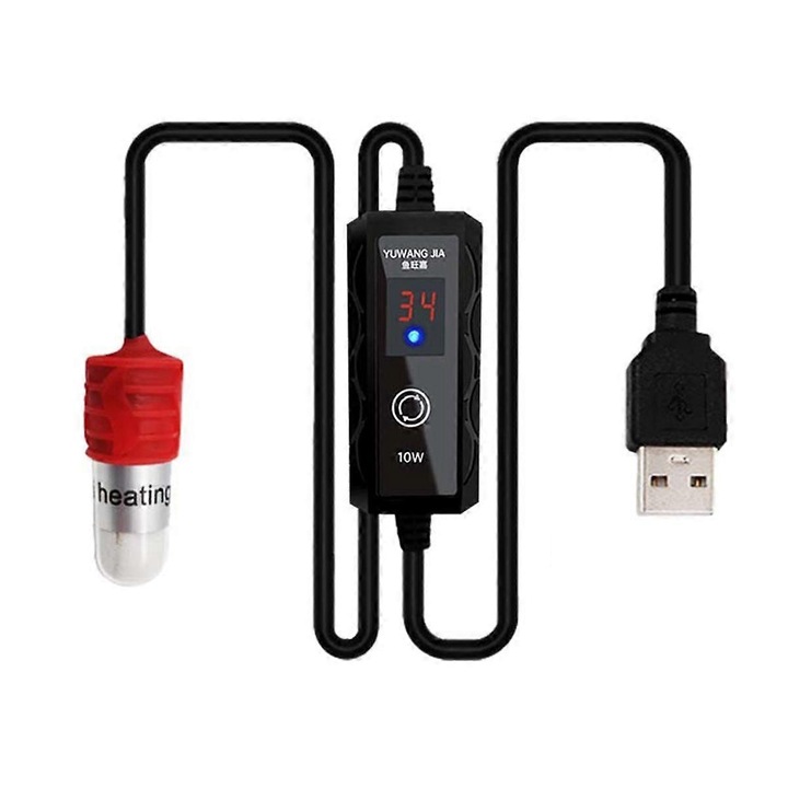 Tija de incalzire mini pentru acvariu, 10W, 15-34°C, 52mm, pentru banci de apa de 2L