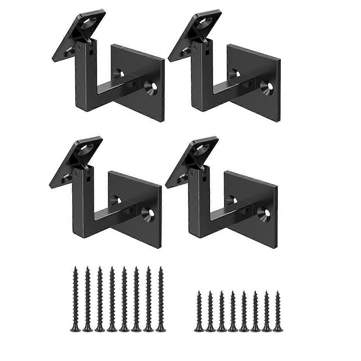 Set 4 suporturi ajustabile pentru balustrade, metal, negru, rezistenta mare
