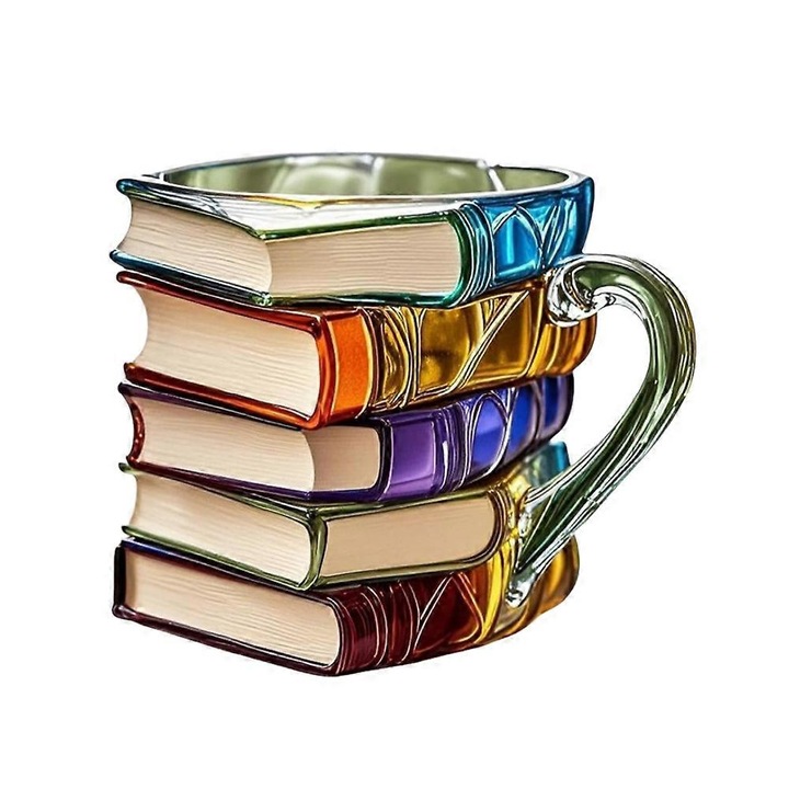 3D чаша с рисувани книги, 2025, подарък за любителите на литературата, многоцветна