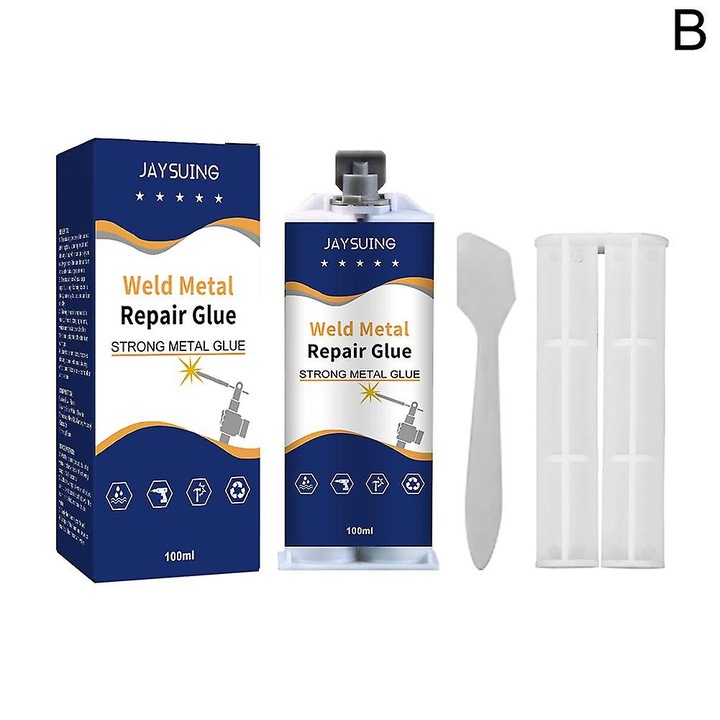 Adeziv industrial pentru repararea metalelor, JAYSUING, 100ml, rezistent la temperaturi extreme, set cu spatula si racleta