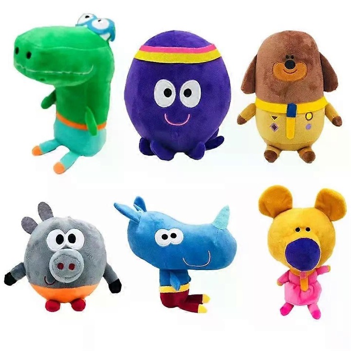 Jucarie de plus Hey Duggee, 15-23cm, unisex, multicolor, set de 6 bucati