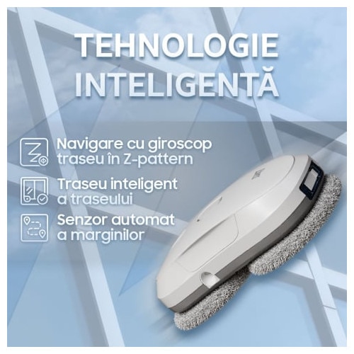 Robot autonom de curatare geamuri iHunt Smart Window Robot 3 Ultra, 72W, Pulverizator Apa, Acumulator, Viteza imbunatatita, Rezervor 65ml, Protectie anti-cadere, Control Telecomanda, White