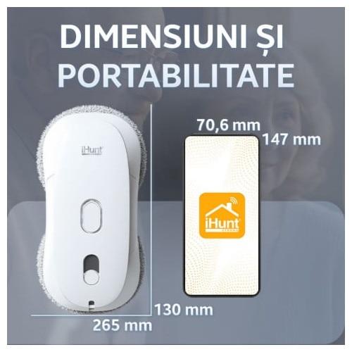 Robot autonom de curatare geamuri iHunt Smart Window Robot 3 Ultra, 72W, Pulverizator Apa, Acumulator, Viteza imbunatatita, Rezervor 65ml, Protectie anti-cadere, Control Telecomanda, White