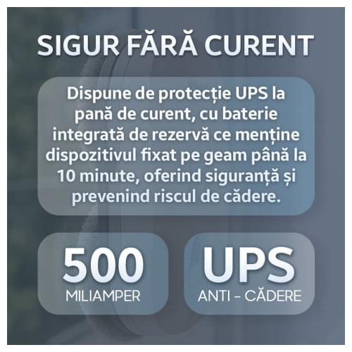 Robot autonom de curatare geamuri iHunt Smart Window Robot 3 Ultra, 72W, Pulverizator Apa, Acumulator, Viteza imbunatatita, Rezervor 65ml, Protectie anti-cadere, Control Telecomanda, White