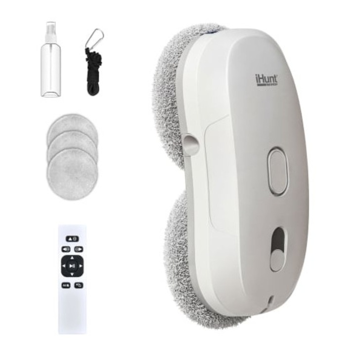 Robot autonom de curatare geamuri iHunt Smart Window Robot 3 Ultra, 72W, Pulverizator Apa, Acumulator, Viteza imbunatatita, Rezervor 65ml, Protectie anti-cadere, Control Telecomanda, White