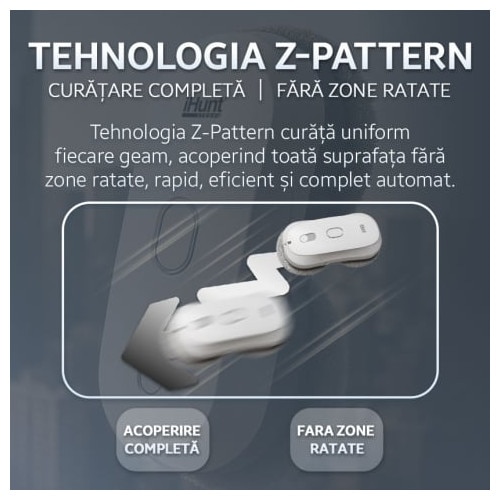 Robot autonom de curatare geamuri iHunt Smart Window Robot 3 Ultra, 72W, Pulverizator Apa, Acumulator, Viteza imbunatatita, Rezervor 65ml, Protectie anti-cadere, Control Telecomanda, White