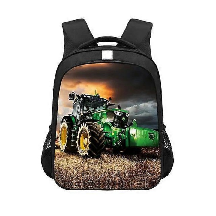Rucsac cu imprimeu tractor pentru adolescenti, multicolor, 16 inch