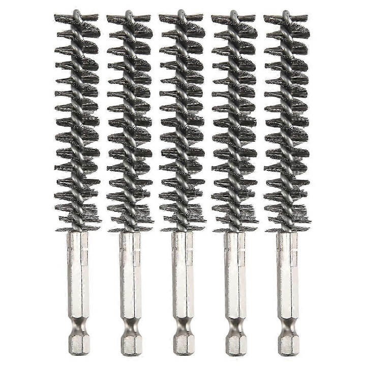 Set 5 perii de curatare din otel inoxidabil pentru bormasina, metalice, 1.5cm, argintii