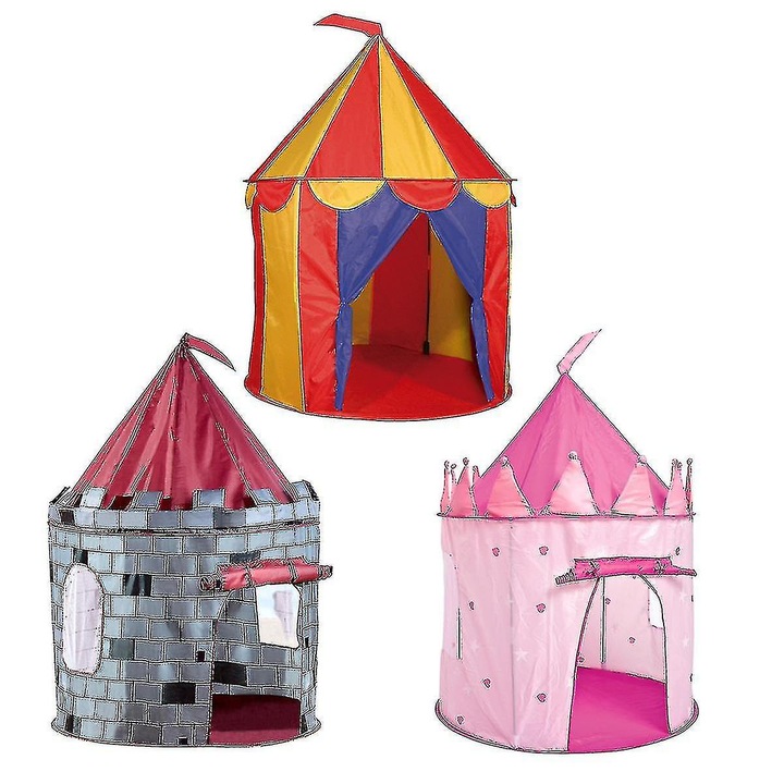 Cort de joaca rotund pentru copii, tematica printesa sau cavaler, 105x125cm, gri, set