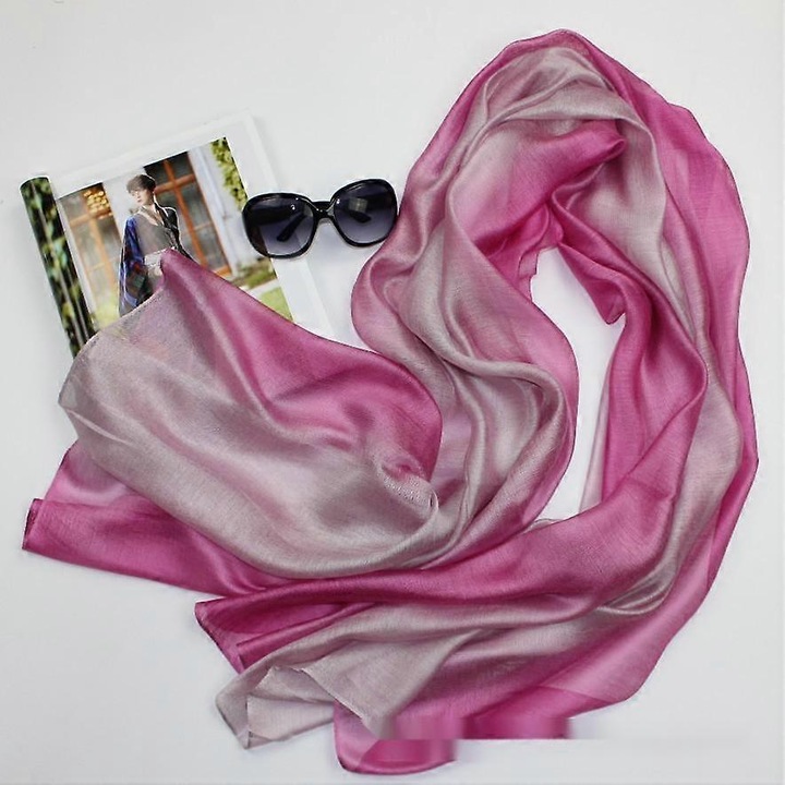 Eperfa selyemsál, rózsaszín, piros és szürke, 180x80cm