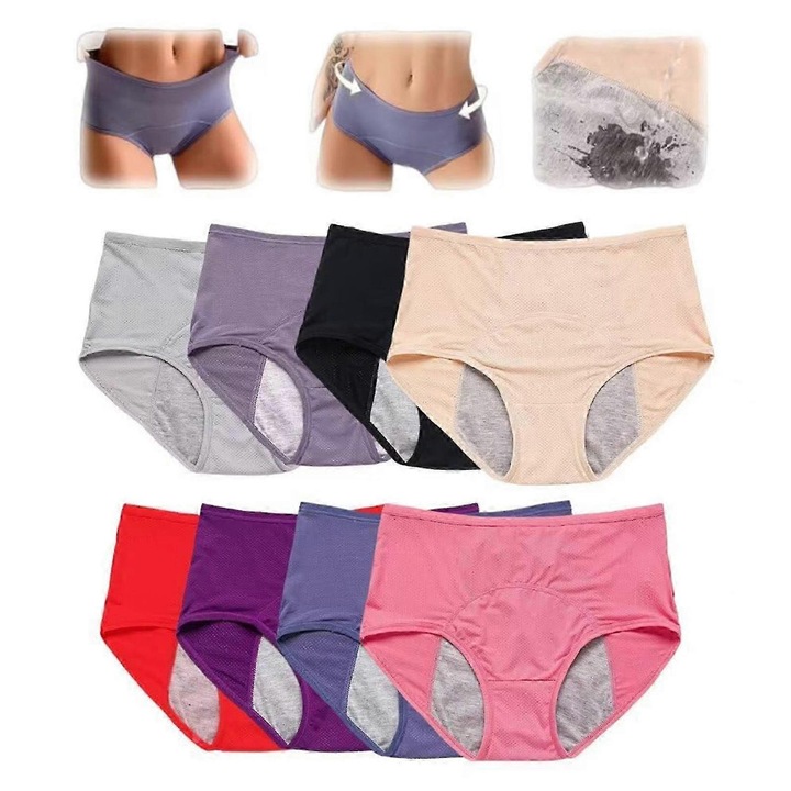 Pachet de 8 chiloti de protectie anti-scurgere, Multicolor