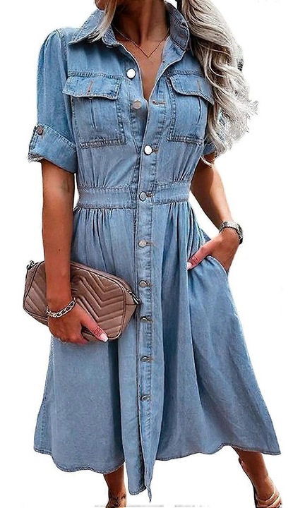 Farmerruha, rövid ujjú, galléros, 2 zsebbel, kék, pamut