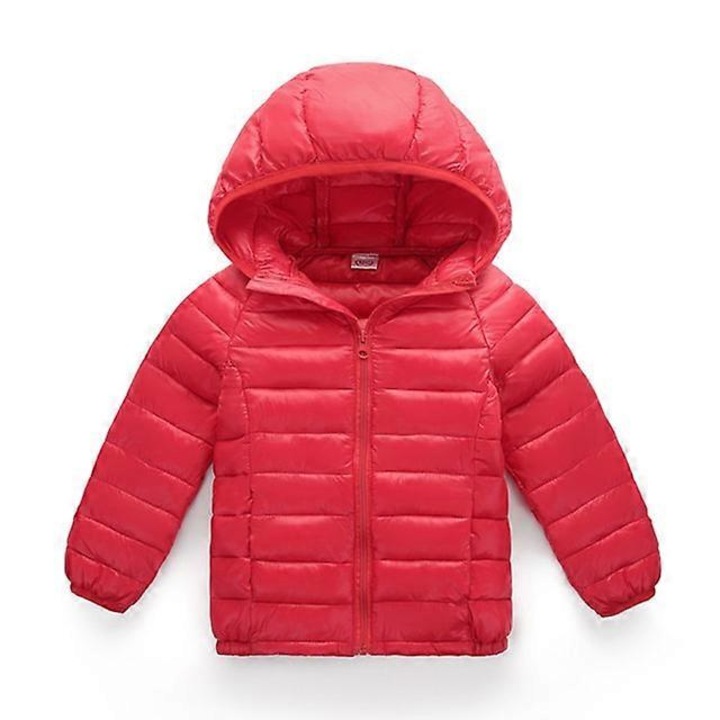 Jachete copii, JWJ, casual, cu gluga, poliester, puf, rosu, 130 CM