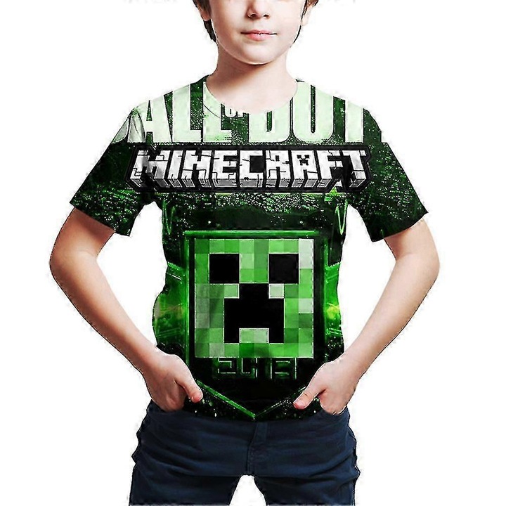 Gyerek póló, Minecraft minta, poliészter, többszínű