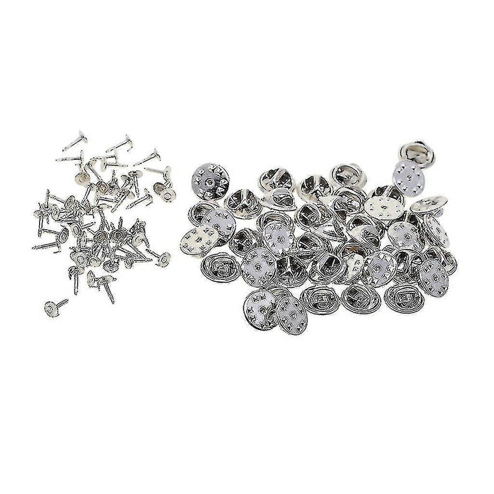 Set 50 bucati prinderi cravata metalice cu spate fluture, argintii, 4.5x8mm, 11.5x6mm