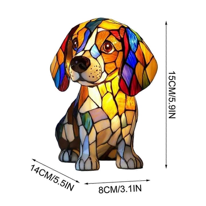 Kutya témájú asztali lámpa, francia dizájn, színes műgyantából, 1x LED