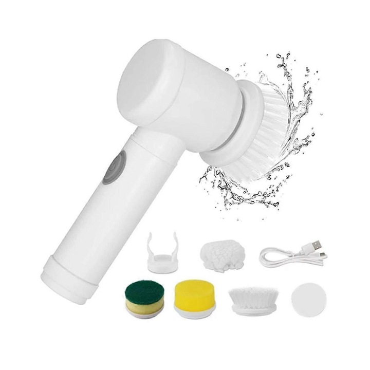 Perie electrica de curatare, 4 capete de perie, alb, multifunctionala