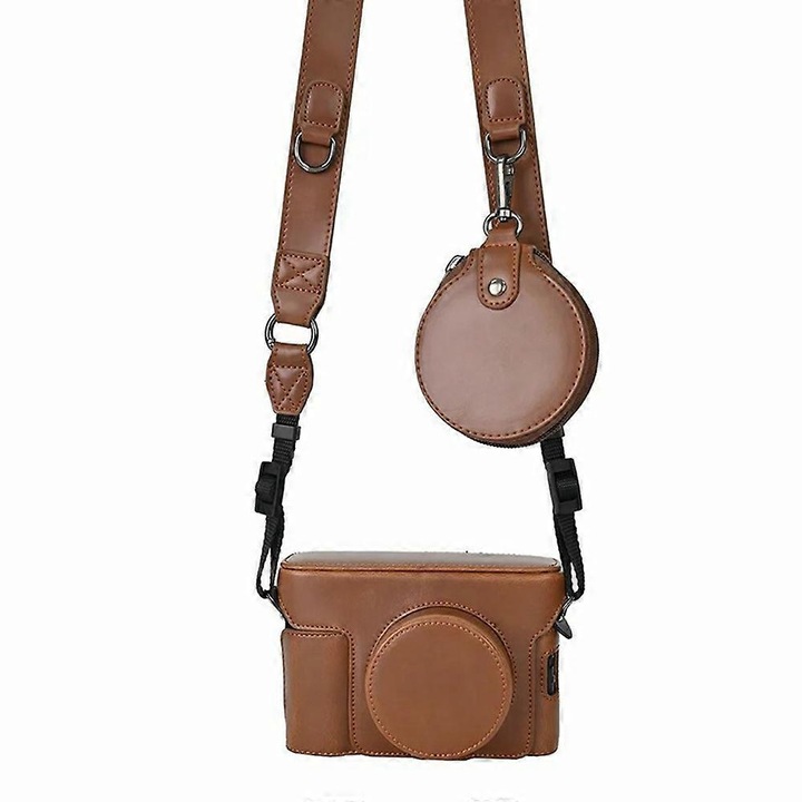 Fujifilm X100VI fotótok, PU, flanel belsővel, akkumulátornyílással, vállszíjjal