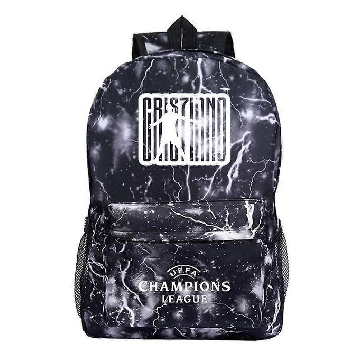 Rucsac unisex, model Cristiano Ronaldo, compartiment interior, pentru scoala si laptop, negru