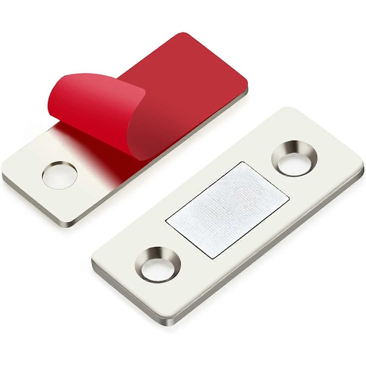 Set 12 bucati prindere magnetica usa dulap, inox, design ultra subtire, argintie