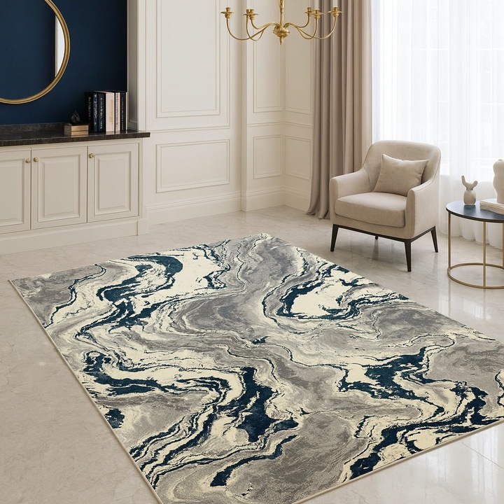 LIVARIO szőnyeg 80 x 150 cm Buse Galaxy Királykék, Oeko tanúsítvánnyal, Sűrűség 2.1KG/m2, Vastagság 10 mm, Csomószám m2-enként 29000, Előszoba, Nappali, Hálószoba