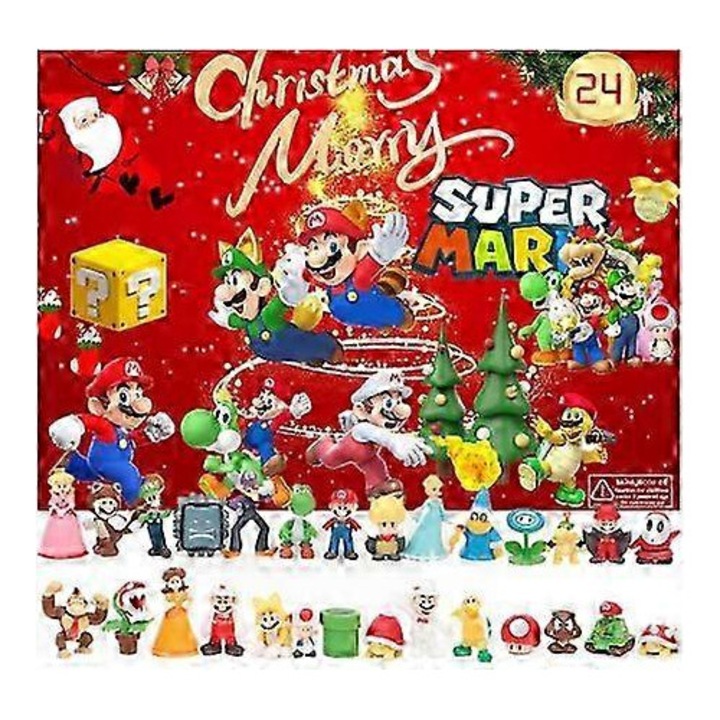 Коледен адвент календар, фигурки и декорации, комплект Labubu, Mario, Melody, 2023, многоцветен