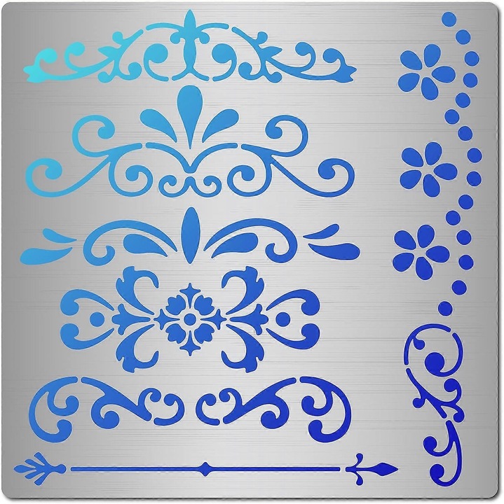 Fém dekorációs sablon, 16 cm, 8 minta, rozsdamentes acélból, újrahasználható