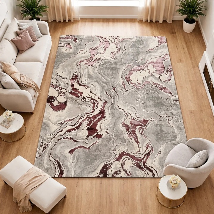 Covor LIVARIO 125 x 200 cm Buse Galaxy Lila, Certificat Oeko, Densitate 2.1KG/m2, Grosime 10 mm, Numar noduri pe m2 29000, Hol, Living, Dormitor