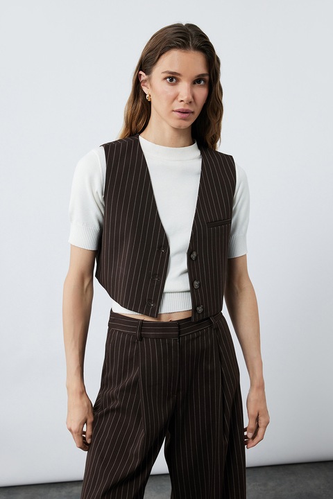 KOTON, Sacou crop fara maneci, Alb/Maro