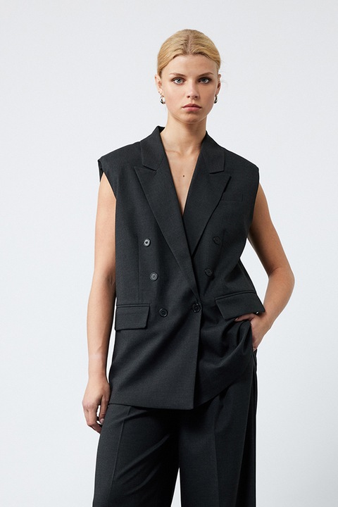 KOTON, Vesta eleganta cu revere decupate, Gri antracit, 34