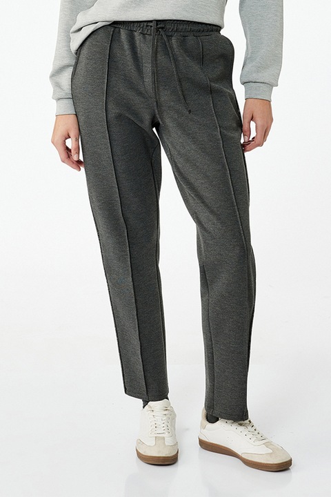 KOTON, Pantaloni de trening cu snur si talie inalta, Gri inchis