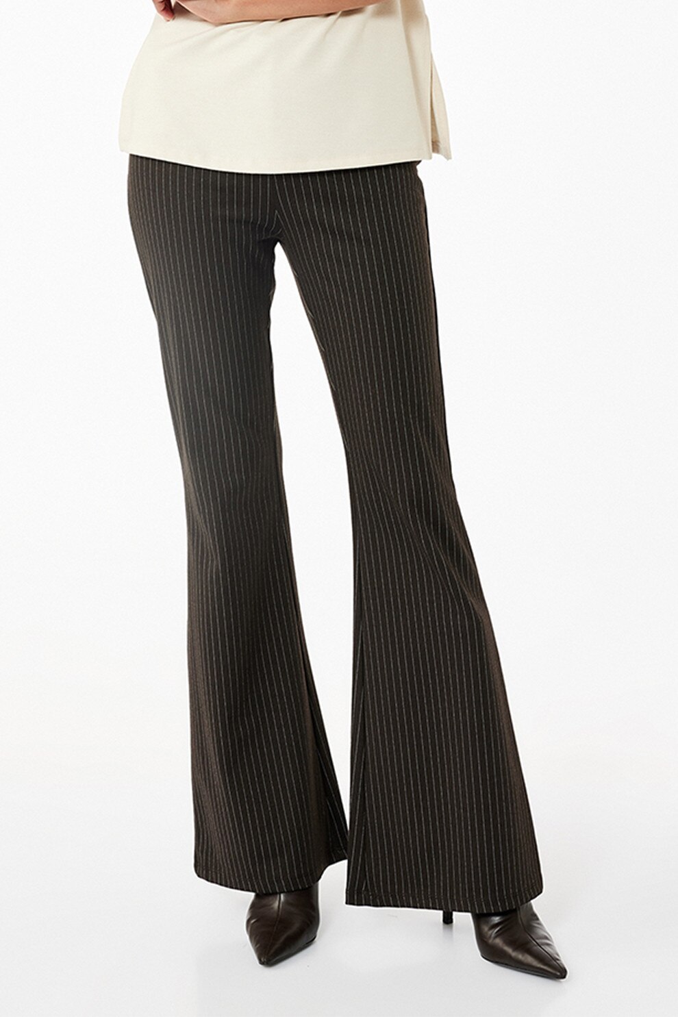 KOTON, Pantaloni evazati in dungi, Alb, Maro inchis, XL