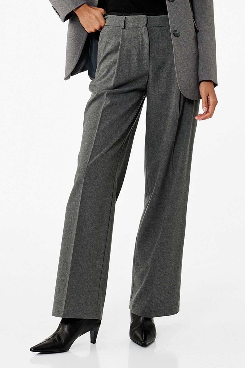 KOTON, Pantaloni drepti eleganti, Gri inchis, 38