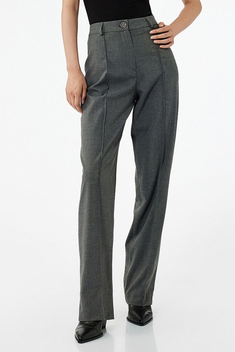 KOTON, Pantaloni eleganti cu talie inalta si pensa, Gri inchis