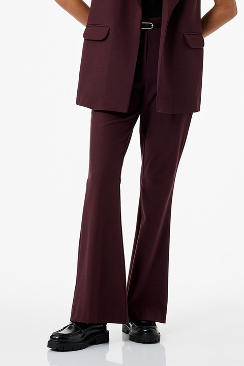 KOTON, Pantaloni eleganti evazati cu o curea, Visiniu