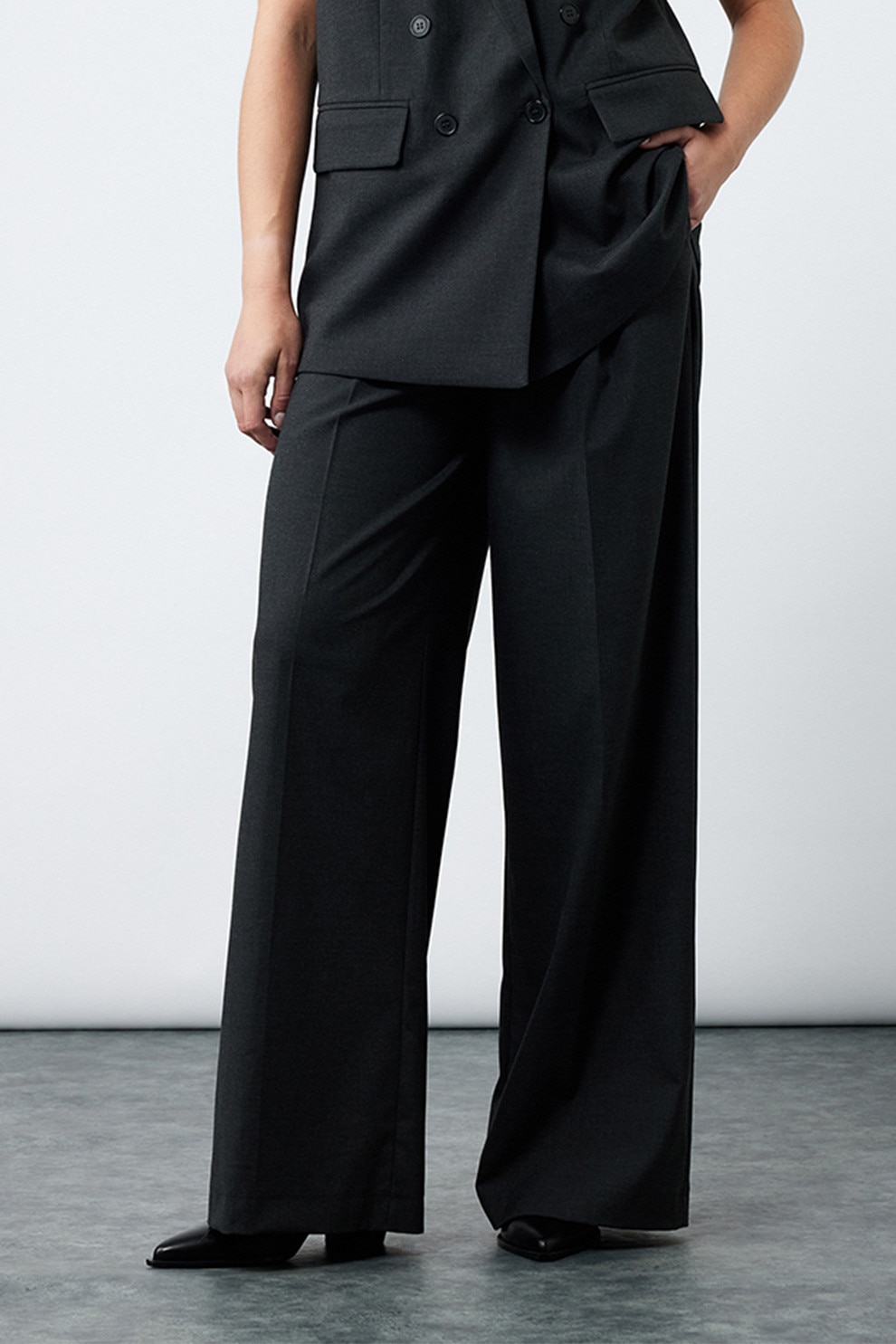 KOTON, Pantaloni ampli cu pliuri, Verde padure, 40