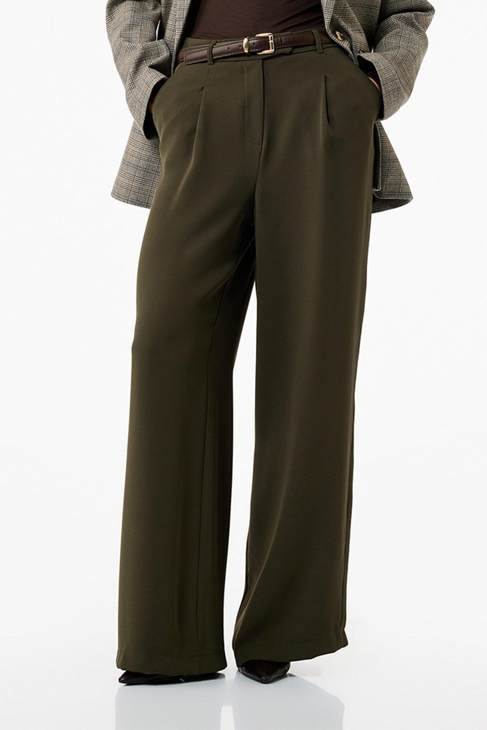 KOTON, Pantaloni ampli cu pensa, verde militar inchis, 42