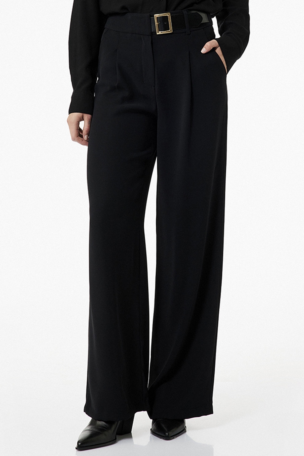 KOTON, Pantaloni ampli cu o curea asimetrica, Negru, 36