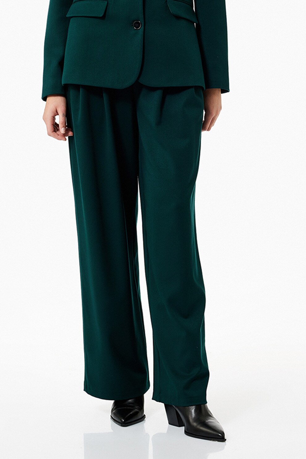 KOTON, Pantaloni evazati eleganti cu talie medie, Verde englez, 34