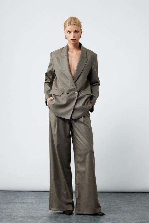 KOTON, Sacou cu design doua randuri de nasturi, Maro taupe