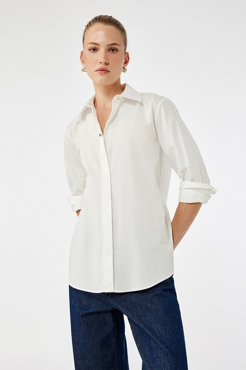 KOTON, Camasa cu maneci lungi si inchidere ascunsa, Alb fildes, XL